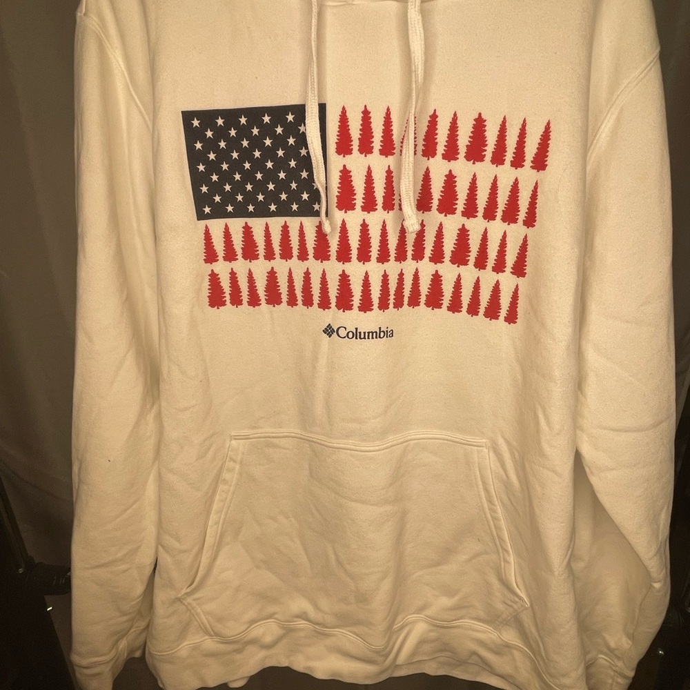 Columbia White Hoodie with American Flag Design